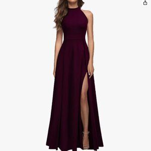 MUSHARE Sexy Split Cocktail Party Maxi Long Formal Dress (Burgundy, M)